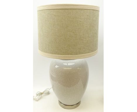Large crackle glaze baluster table lamp with shade, H41cm of main body  Condition Report Click here for further images, condi