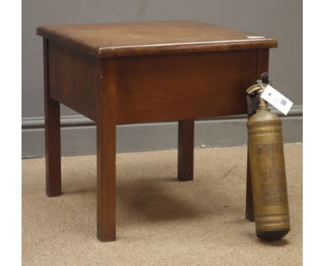 Early 20th century Bencraft commode stool and an 'L&G' brass cased fire extinguisher with wall bracket, W43cm, H44cm, D43cm C