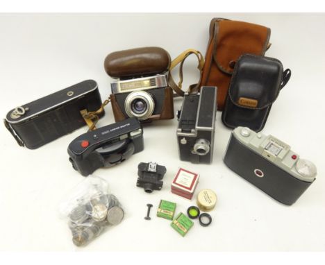 Merlin miniature camera with black crackle body, folding camera, PAT manual wind cine camera, Zeiss Ikon Contina LK 35mm came