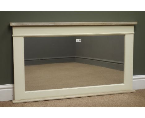 Painted wood mirror, projecting cornice, (W100cm, H58cm), and a circular oak tripod table Condition Report Click here for fur