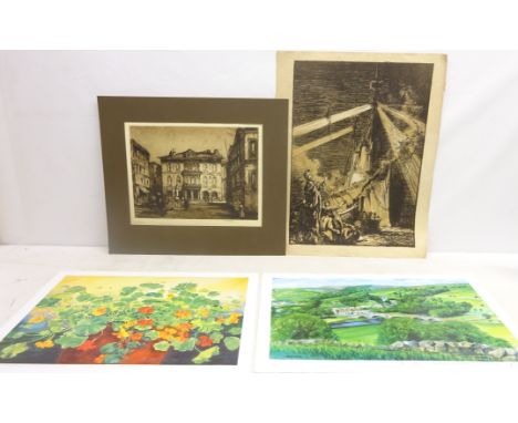 Collection of prints including Britannia Rules the Waves, lithograph after Frank Brangwyn, Rome, drypoint etching indistinctl