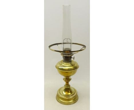 Large 19th/ early 20th century brass oil lamp with funnel H69cm overall Condition Report Click here for further images, condi