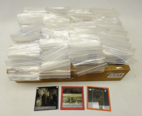 Large collection of Magic Lantern slides, some coloured, mainly topographical, religious/biblical scenes etc in fitted tray w