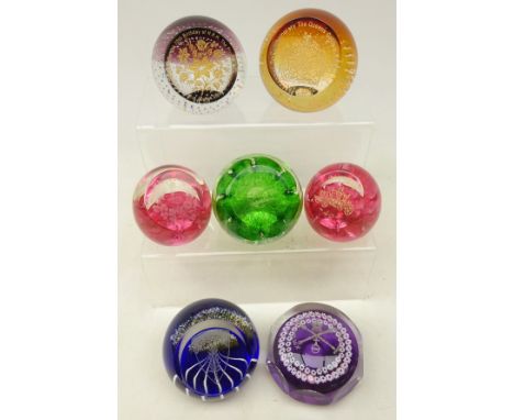 Six Caithness Commemorative paperweights including The Queens Golden Jubilee etc (7) Condition Report Click here for further 