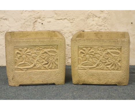 Pair composite stone planter, floral mouldings, W32cm, H28cm, D32cm Condition Report Click here for further images, condition