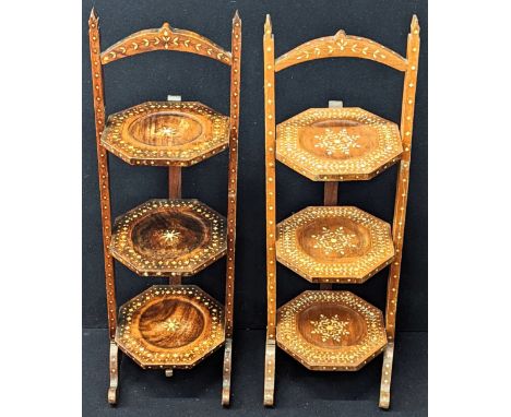 A pair of large 19th century Anglo Indian cake stands, ivory inlaid, three tier Buyer note: This item has been issued a gover