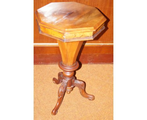 Wooden sewing box conical on tripod feet 