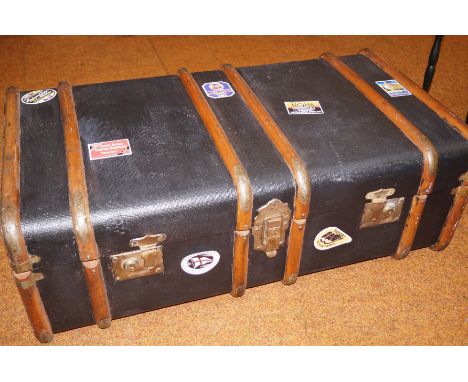 Wooden bound steamer trunk