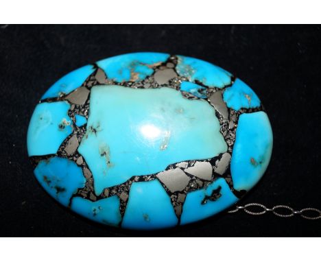 Large white metal &amp; turquoise belt buckle/pin brooch (Stamped with K and a broken arrow) possibly South American origin, 
