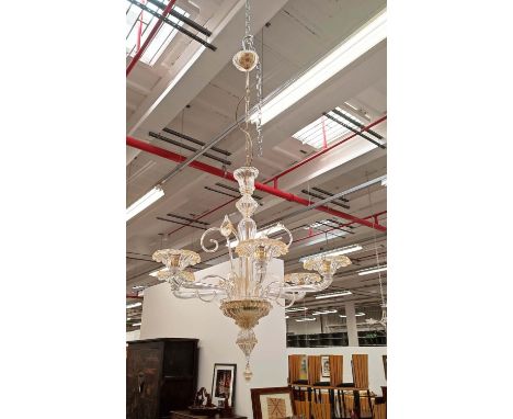 VOLTOLINA MURANO CHANDELIER, six branch, 153cm H including chain.