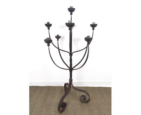 CANDELABRA, Gothic style wrought iron with nine sconces, 160cm H x 88cm W.