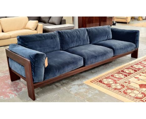 KNOLL BASTIANO SOFA, with blue velvet upholstery, 78cm H x 250cm L x 86cm D.