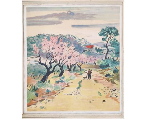 YVES BRAYER (French 1907-1990), 'Provenance Homme Avec Chien', lithograph, 64cm x 48cm, framed.