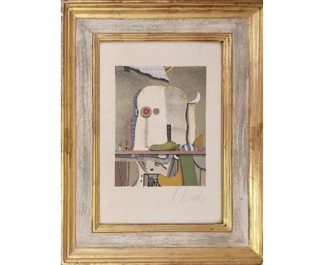 KARL KORAB (Falkestein b. 1937) 'Portrait Composition', lithograph, signed, 32cm x 20cm, framed, together with another signed