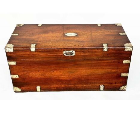 TRUNK, 19th century camphorwood and brass bound with rising lid and carrying handles, 102cm W x 48cm D x 48cm H.
