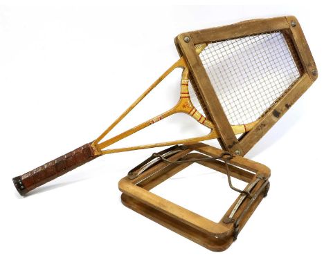 Hazell's Streamline Red Star Tennis Racket with Dunlop and one other presssome wear to decals
