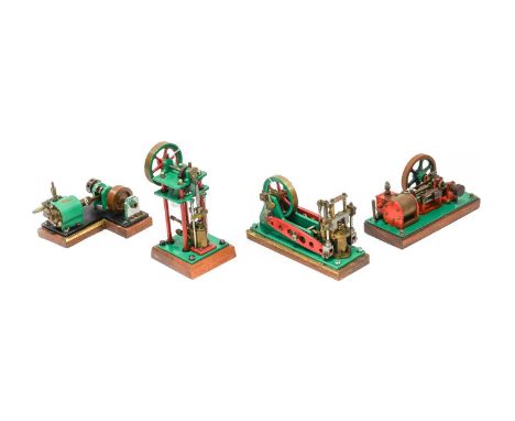 Kit Built Stationary Engines (i) Vertical engine on wooden base 7 1/4", 18cm high (ii) Horizonal engine on wooden base 7 1/4"