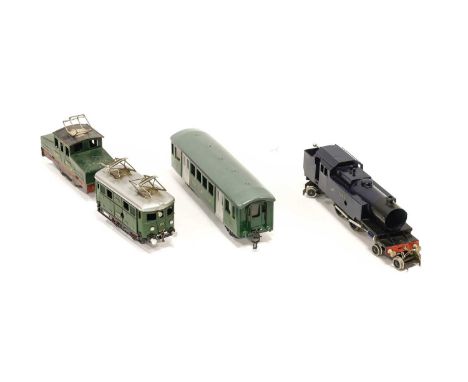 Buco O Gauge Twin Pantograph Locomotive 212 clockwork (G) together with two other locomotives: c/w Steeple cab PM 890 (F) and