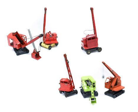Louis Marx Various Cranes Mobile crane truck (boxed), three Mobile cranes, Tracked excavator; Triang four mobile cranes and a