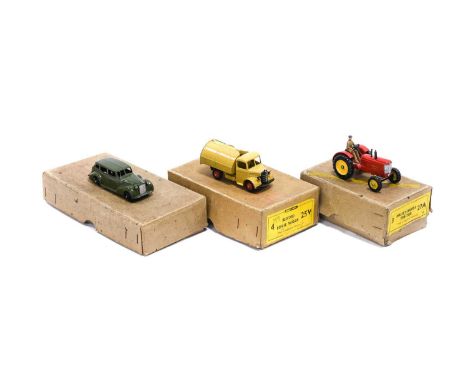 Dinky Trade Boxes 39a Packard Super 8 with one car (G) 25v Bedford refuse wagon with one vehicle (G) 27a Massey Harris tracto