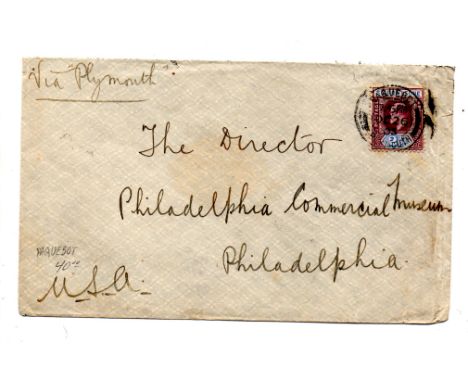 1903 cover franked Ed7 21/2d with cds PAQUEBOT to Philadelphia, USA, via Plymouth, arrival stamps on reverse. Nice item