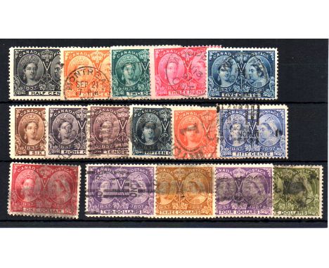 canada S 1897 Jubilee complete set used (6c is mint), the high values mostly with parcel or roller cancellations. A good to f