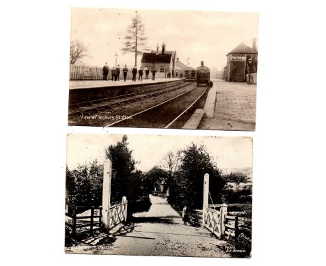 Tenbury Station, a view through the station by Gibson of Gateshead showing staff posed, Engine at Platforn & Signal Box , tog