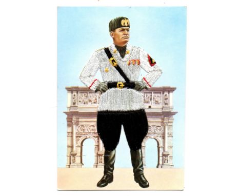 Italy 1930’s fascist period PPC depicting ‘El Duce’ in ceremonial uniform embroidered in brilliant silk .Unused .Evocative it