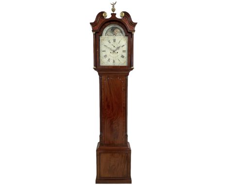 William Tickle of Newcastle -  late 18th century 8-day mahogany longcase, with a swans neck pediment and silk backed frets be