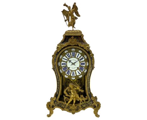 Duchemin of Paris -  Imposing mid-19th century 8-day Louis XV styleebony and brass inlaid Boulle clock, with a serpentine sha