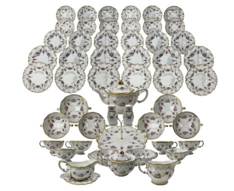 Royal Crown Derby 'Royal Antoinette' pattern dinner and tea service comprising six dinner plates, six dessert plates, six two