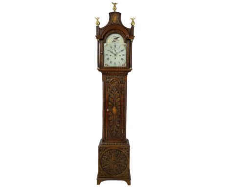 Late 18th century -  8-day longcase in a later carved oak case, with a painted dial and an earlier three train ting-tang quar