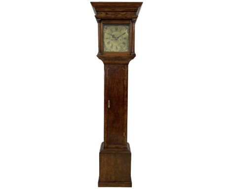 Unsigned - small longcase clock in a bespoke oak case with a two-train late 18th century weight driven movement and brass dia