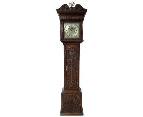 Parkinson of Lancaster - 18th century 30-hour longcase in later oak carved case with a brass dial and penny moon, swans necke