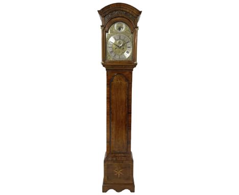 Harry Bush of Mear - early 18th century walnut 8-day longcase with a brass dial and penny moon to the arch, Arched hood with 