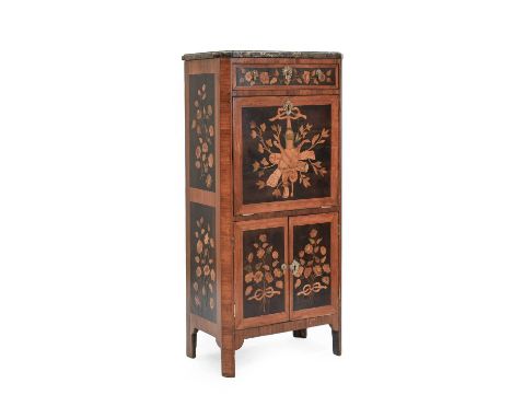 A French Louis XV-Style Tulipwood and Marquetry-Inlaid Secretaire à Abattant, late 19th century, the original grey and white 