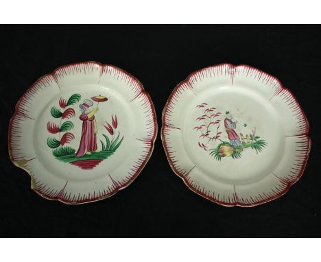 Two 19th century Les Islettes Faience plates, Madame Bernard and a Chinese man smoking an opium pipe. Signed CH to the back. 