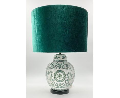 A contemporary Chinese ginger jar style table lamp with a velvet shade. H.44cm
