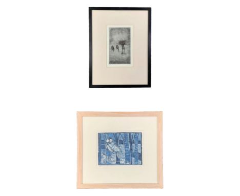 A signed limited edition etching; Willow, signed Fred Potschke (H.60 W.46cm) and a limited edition screen print, signed L Ton