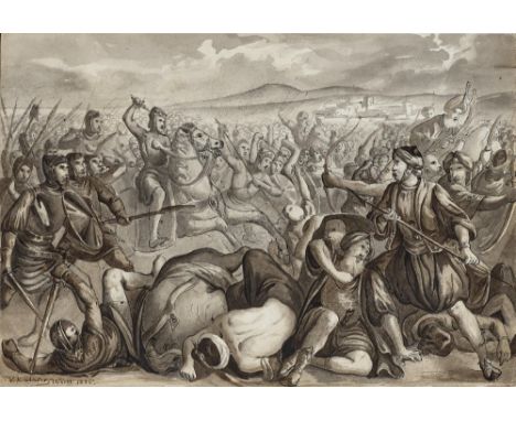 Vinzenz Katzler1823 Wien - 1882 ebendaSchlachtenszeneL. u. signiert, Ortsbezeichnung Wien und 1845 datiert. Rücks. Sammlungss