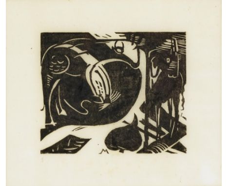 Franz Marc1880 München - 1916 VerdunZwei Fabeltiere. 1914Links unten nummeriert "3". Im Stock monogrammiert "M". Holzschnitt 