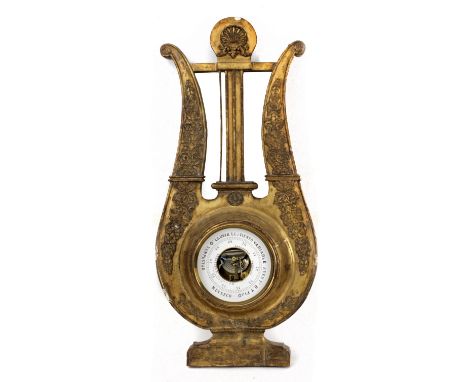 19th century Empire style carved and gilt wood barometer Barómetro estilo imperio siglo XIX. En madera tallada y dorada, 90 c
