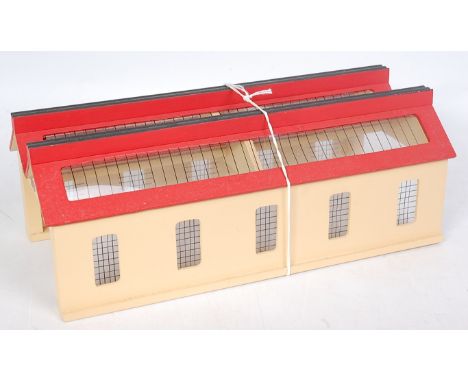 Reproduction H-Dublo pre-war two road engine shed, red roof made by D Belshaw (E)