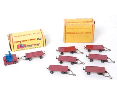 Dublo Dinky toys Lansing Bagnal tractor and trailers - 076 tractor and trailer (M)(BG-VG), 078 box of six trailers (E)(BF-G)