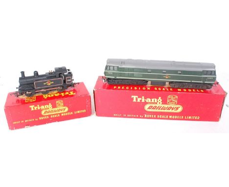 Two Triang-Hornby locos, R357 diesel D5572, BR green (VG)(BF) R52 0-6-0 3F tank loco, BR black (E)(BE)