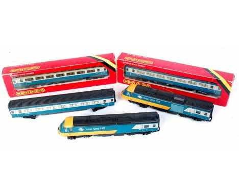 Hornby Railways Class 43 Intercity blue/grey 2 car driving and trailer car with 3 matching coaches (G-VG) two coaches boxes (