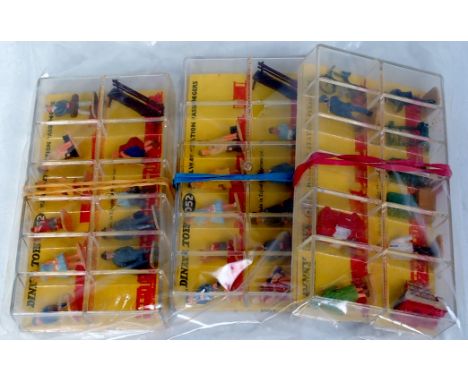 Dinky Toys figures sets 2x 052 passengers and 1x 054 station staff, in clear plastic boxes (VG-E)