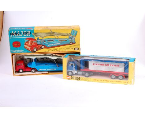 Two boxed Corgi Toys commercial vehicles to include No. 1105 Karrimore Car Transporter comprising of red tractor unit with bl