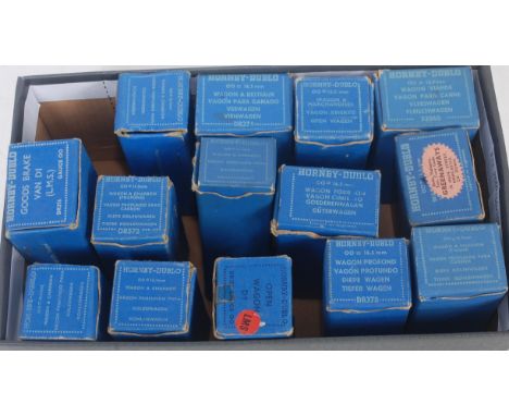 14 Hornby Dublo Wagons, all LMS, all blue boxes, 2x D1 Open Wagons, 2x High Sided, 5x Open, 1x Goods Brake, 2x Goods Van, 1x 