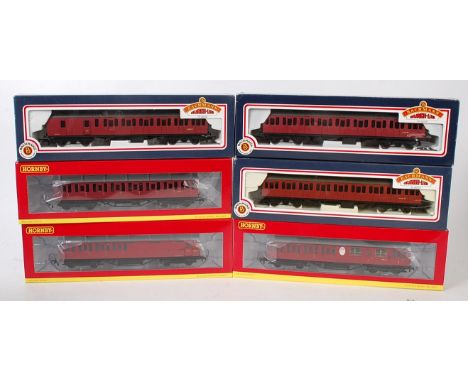 Hornby and Bachmann Thompson Suburban Crimson Boxed Coach Group, 6 examples to include 34-628 BR MK1 Suburban Brake, 34-605 B